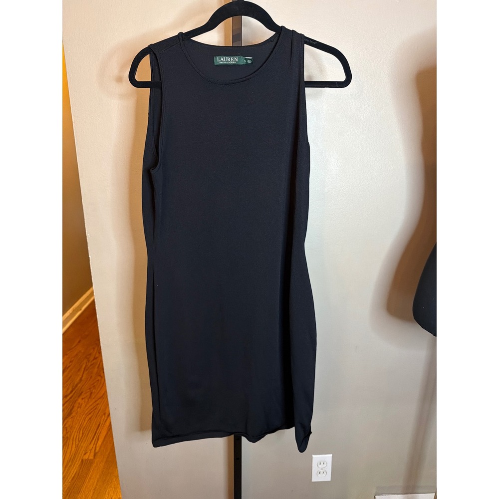 Lauren Ralph Lauren Black Sleeveless Knit Sheath Dress XL Crew Neck LBD